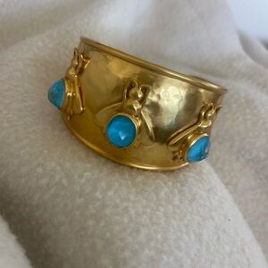 Rare Julie Vos Iridescent Pacific Blue Bumble Bee Cuff Bracelet